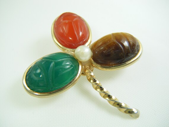 Gemstone Scarab Burt Cassell Gold Filled pin Gem