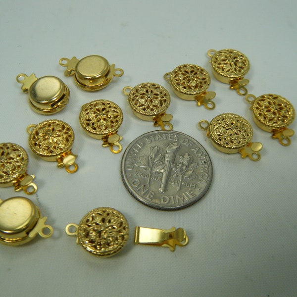 12 Vintage filigree clasps single strand old stock, never used All 12 for one price gold plated