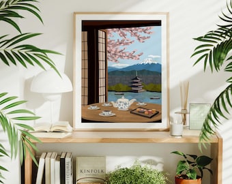Le Japon par la fenêtre - Impression d'art de voyage, décoration murale, affiche de voyage, Art du Japon, décoration d'intérieur, illustration de voyage, Kyoto