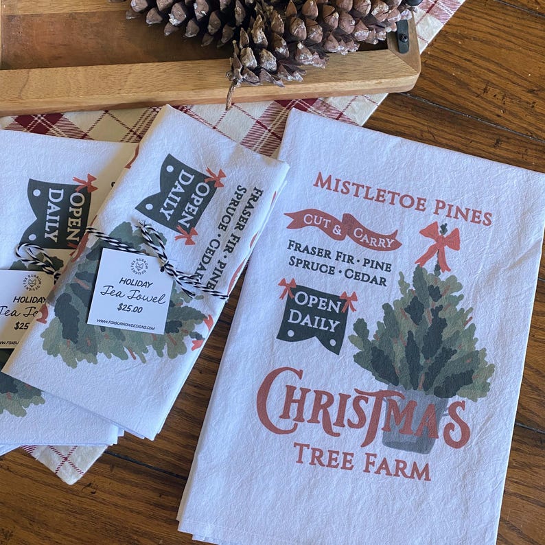 FoxBurrowDesigns Christmas Tree Farm Tea Towel