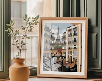 Paris par la fenêtre - impression d'art de voyage, décoration murale, affiche de voyage, art parisien, décoration d'intérieur, illustration de voyage