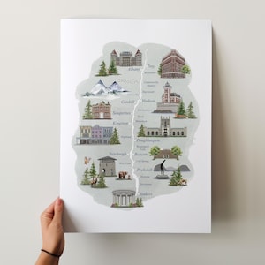 Hudson Valley-kaart - Woondecoratie, muurafdruk, kunst aan de muur, inlijstbaar, ingelijst, Hudson Valley Art, kunst aan de muur, New York Art