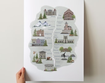 Hudson Valley Map - Home Decor, Wall Print, Wall Art, Frameable, Unframed, Hudson Valley Art, New York Art