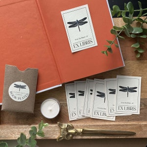 Dragonfly Bookplate, 2x3" sticker adhesive, 15 count, writable, gift idea, book lovers, custom library