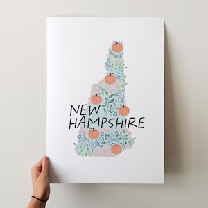 Impression d'art New Hampshire - Collection 50 États, décoration murale, États-Unis, impression d'art de l'État, idée cadeau, Art de voyage, 50 États, cartes, cartes illustrées