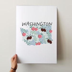 Washington Kunstdruck - 50 Bundesstaaten Sammlung, Wanddekoration, USA, Kunstdruck, Geschenkidee, Reisekunst, 50 Staaten, Landkarten, Illustrierte Landkarten