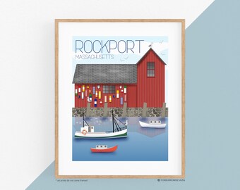 Vintage Oil Painting on Canvas Rockport MA School Signed Coastal