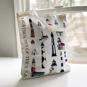 Lighthouses of the USA Tote Bag, Coastal Accessory, Reusable Shopping Bag, Nautical, Maritime