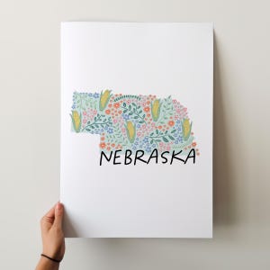 Impresión de arte de Nebraska - Colección de 50 estados, decoración de pared, EE. UU., impresión de arte estatal, idea de regalo, arte de viaje, 50 estados, mapas, mapas ilustrados