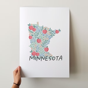 Minnesota Art Print - Colección de 50 estados, decoración de paredes, EE. UU., impresión de arte estatal, idea de regalo, arte de viaje, 50 estados, mapas, mapas ilustrados