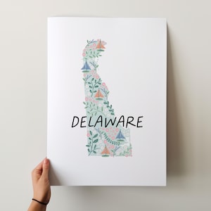 Impression d'art Delaware - Collection 50 États, décoration murale, États-Unis, impression d'art de l'État, idée cadeau, Art de voyage, 50 États, cartes, cartes illustrées