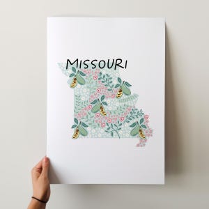 Impression d'art Missouri - Collection 50 États, décoration murale, États-Unis, impression d'art de l'État, idée cadeau, Art de voyage, 50 États, cartes, cartes illustrées
