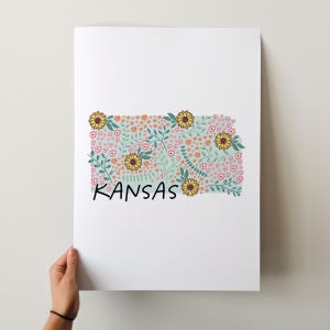 Impression d'art Kansas - Collection 50 États, décoration murale, États-Unis, impression d'art de l'État, idée cadeau, Art de voyage, 50 États, cartes, cartes illustrées