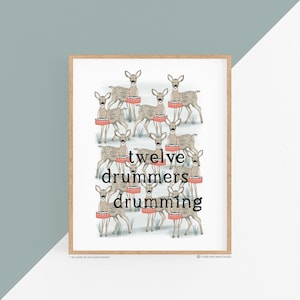 12 Days of Christmas Art Print - Twelve Drummers Drumming, Holiday Decor, Christmas, Holiday Art Print, Wall Decor, Gift Idea,