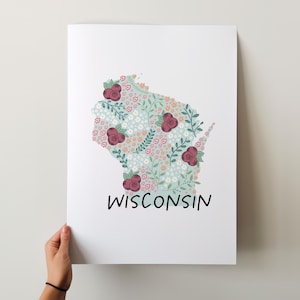Impression d'art Wisconsin - Collection 50 States, décoration murale, États-Unis, impression d'art de l'État, idée cadeau, Art de voyage, 50 États, cartes, cartes illustrées