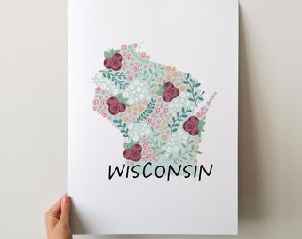 Wisconsin Art Print - 50 States Collection, Wall Decor, USA, State Art Print, Gift Idea, Travel Art, 50 States, Maps, Illustrated Maps