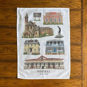 Peekskill 2.0 Cotton Tea Towel, Home Decor, Kitchen Decor, Gift Idea, Illustrated Towels, Kitchen Towels, 100% cotton