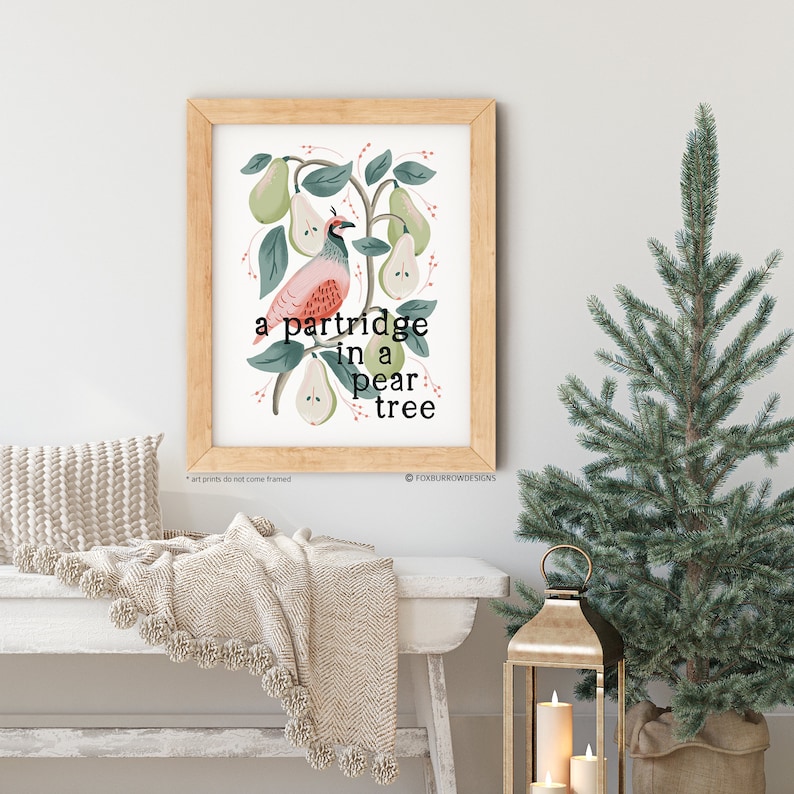 12 Days of Christmas Art Print - Partridge in A Pear Tree, Holiday ...