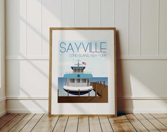 Sayville, Long Island Travel Art Print, Wall Decor, Coastal Art, Long Island Decor
