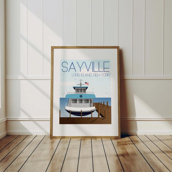 Sayville, Long Island Travel Art Print, muurdecoratie, kustkunst, Long Island Decor