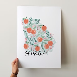 Impression d'art Géorgie - Collection 50 États, décoration murale, États-Unis, impression d'art État, idée cadeau, Art de voyage, 50 États, cartes, cartes illustrées