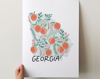 Georgia Art Print - 50 States Collection, Wall Decor, USA, State Art Print, Gift Idea, Travel Art, 50 States, Maps, Illustrated Maps
