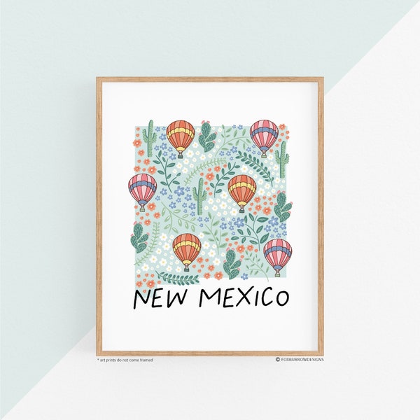 New Mexico Art Print - 50 States Collection, Wall Decor, USA, State Art Print, Gift Idea, Travel Art, 50 States, Maps, Illustrated Maps