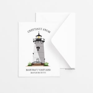 Martha's Vineyard Edgartown Light Carte de voeux, Carte de voeux simple, Carte de voeux de tous les jours, Papeterie, Idées cadeaux, Côtier, Nautique