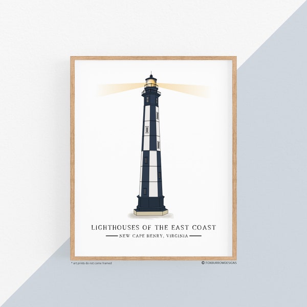New Cape Henry, Lighthouses of the East Coast, Art Print, Wall Decor, Coastal Home Decor, Nautical, Maritime