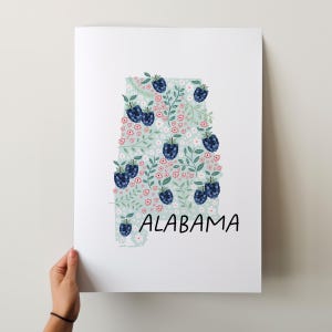 Impression d'art Alabama - Collection 50 States, décoration murale, États-Unis, impression d'art de l'État, idée cadeau, Art de voyage, 50 États, cartes, cartes illustrées