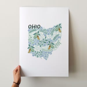 Ohio Kunstdruck - 50 Bundesstaaten Sammlung, Wanddekoration, USA, Bundesstaat Kunstdruck, Geschenkidee, Reisekunst, 50 Bundesstaaten, Landkarten, Illustrierte Landkarten