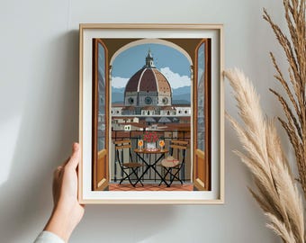 Florence par la fenêtre - impression d'art de voyage, décoration murale, affiche de voyage, art de l'Italie, décoration d'intérieur, illustration de voyage, art de Florence, Duomo