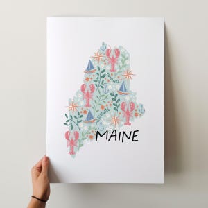 Maine Art Print - 50 States Collection, Wall Decor, USA, State Art Print, Gift Idea, Travel Art, 50 States, Maps, Illustrated Maps