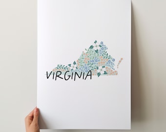 Virginia Art Print - 50 States Collection, Wall Decor, USA, State Art Print, Gift Idea, Travel Art, 50 States, Maps, Illustrated Maps