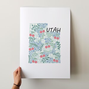 Impression d'art de l'Utah - Collection 50 États, décoration murale, États-Unis, impression d'art de l'État, idée cadeau, Art de voyage, 50 États, cartes, cartes illustrées