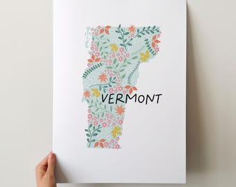 Vermont Art Print - 50 States Collection, Wall Decor, USA, State Art Print, Gift Idea, Travel Art, 50 States, Maps, Illustrated Maps