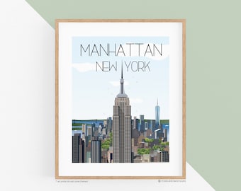 New York Travel Art Print - Manhattan, Wall Art, Wall Decor, USA Art, Traveler Gift, Manhattan Art, City Landmarks, New York City