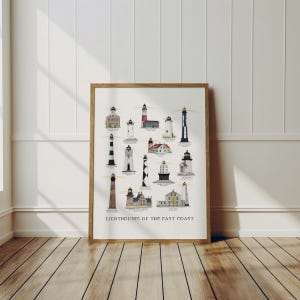 Lighthouses of the East Coast, Art Print, Wall Decor, Coastal Home Decor, Nautical, Maritime