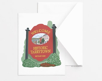 Carte de voeux Tarrytown - Panneau de la ville, Carte de voeux simple, Carte de voeux de tous les jours, Papeterie, Idées cadeaux