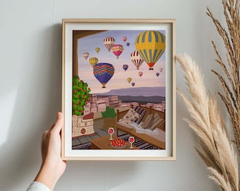 Cappadoce à travers la fenêtre - impression d'art de voyage, décoration murale, affiche de voyage, art de la Turquie, décoration d'intérieur, illustration de voyage, art de la Cappadoce