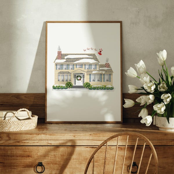Clark's House, stampa artistica ispirata alla narrativa, decorazione murale, stampa artistica natalizia, decorazione murale natalizia, idea regalo di Natale, personalizzabile