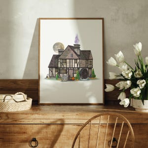 Witches Cottage, Fiction Inspired Art Print, Wall Decor, Holiday Art Print, Halloween Wall Decor, Halloween Gift Idea, Customizable, Salem