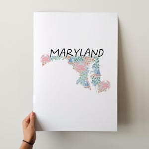 Impression d'art Maryland - Collection 50 États, décoration murale, États-Unis, impression d'art État, idée cadeau, Art de voyage, 50 États, cartes, cartes illustrées
