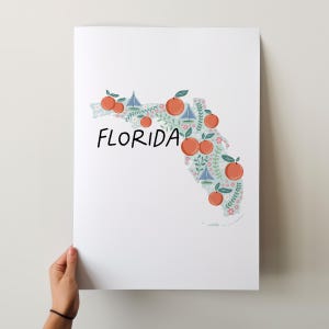Impression d'art Floride - Collection 50 États, décoration murale, États-Unis, impression d'art de l'État, idée cadeau, Art du voyage, 50 États, cartes, cartes illustrées