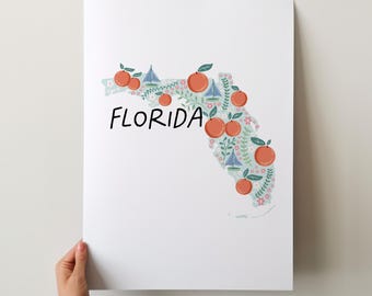 Florida Art Print - 50 States Collection, Wall Decor, USA, State Art Print, Gift Idea, Travel Art, 50 States, Maps, Illustrated Maps