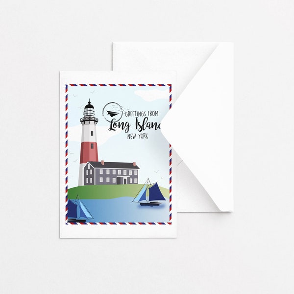 Long Island - Single Greeting Card, Stationery, Gift Ideas, Everday Card