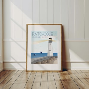Patchogue, impression d'art voyage Long Island, décoration murale, art côtier, décoration Long Island, phare