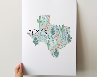 Texas Art Print - 50 States Collection, Wall Decor, USA, State Art Print, Gift Idea, Travel Art, 50 States, Maps, Illustrated Maps