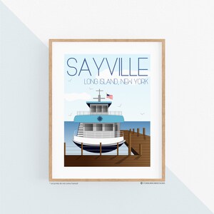 Sayville, Long Island Travel Art Print, Wall Decor, Coastal Art, Long Island Decor