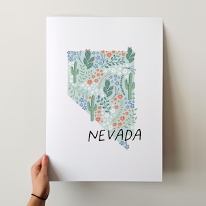 Nevada Kunstdruck - 50 Bundesstaaten Sammlung, Wanddekoration, USA, Bundesstaat Kunstdruck, Geschenkidee, Reisekunst, 50 Bundesstaaten, Landkarten, Illustrierte Karten
